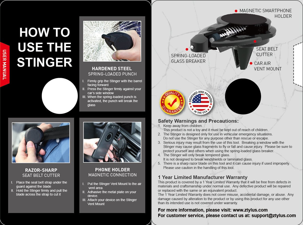 Stinger Car Vent Mount Phone Holder Emergency Tool - Protech